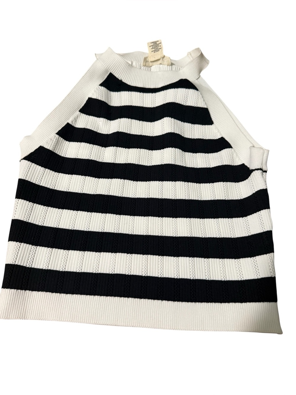 Striped Knit Halter Tank Top - Black & White